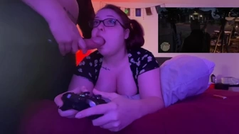 Sundae Fine lets Step Daddy use her body while Livestreaming RDR2 | Free-Use | Oral Cream Pie