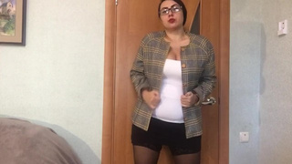 FAT WOMAN slutty secretary strip and play with gigantic titts and chubby snatch !