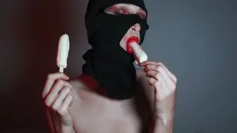 sweet asmr bj with ice cream from a bitch in a balaclava