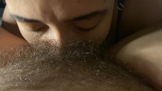 lezbo swallowing very hairy and wet snatch