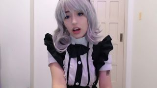 Maid cosplay skank blowing and begging to her boss