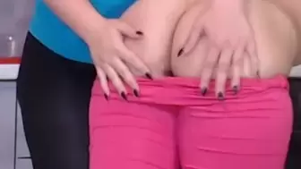 Whore touching fine giant bum. 2 sexy lesbians