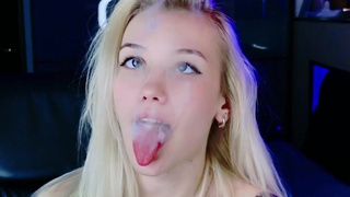 Сute ahegao with smoke in mouth, smoking e-cigarette