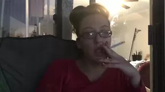 Goddess D Smoking Cork Tip 100 Cigarette Outside Wearing Glasses w Hair Up